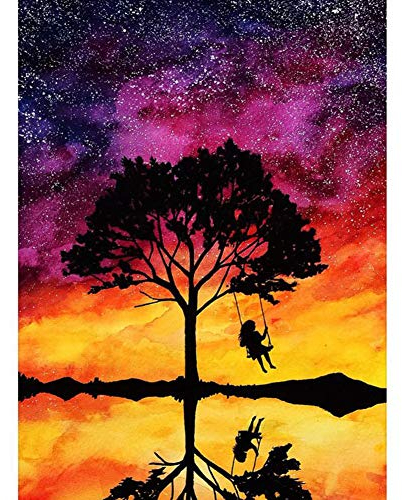 5D Diamond Painting Diamant Malerei Painting Bilder, Wowdecor Vier Jahreszeit Baum Sternenklarer Himmel Full Set Groß DIY Diamant Gemälde Malen Nach Zahlen