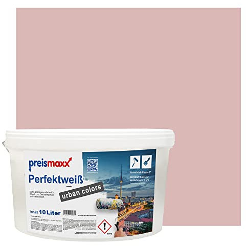 Preismaxx Perfektweiß urban colors, bunte Wandfarbe, rosa, pupuritrosa, pupurite pink 10L, Innenfarbe, hohe Deckkraft Klasse 2, matt