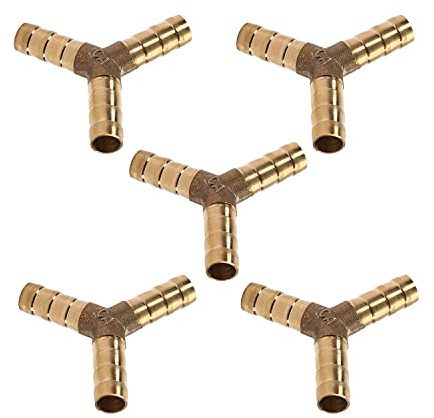 Othmro 8mm ID Brass Barb Splicer Fitting,Y-Shaped 3 Ways,Barb Hose Fitting Air Gas Water Fuel,Barbed Tee Connector,Gold Tone 5 pcs