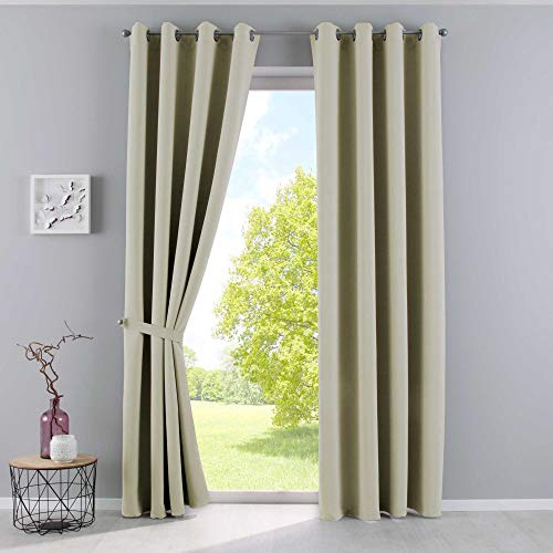 Gardinenbox Vorhänge Blickdicht »Newyork« Beige HxB 225x140 cm 2er-Pack Thermo-Gardinen Verdunkelungsvorhang Blackout Ösen schalldämmend ÖKOTEX UV-Schutz Raffhalter, 201920600-2
