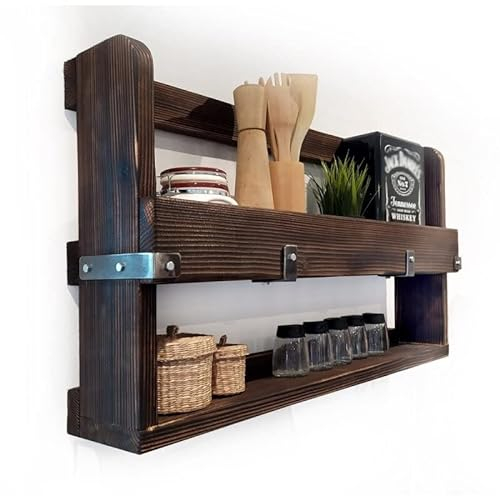 CHYRKA® Wandregal Regale KOSOW Gewürzregal Schweberegal Hängeregal Wandboard Holzregal Loft Vintage Bar IndustrieDesign Handmade Holz Metall (90x50 cm)