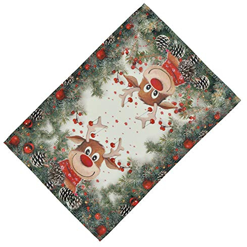 Raebel Tischläufer Weihnachten Läufer Decke Elch rote Nase Tischdecke Pflegeleicht 100% Polyester (35 x 50 cm)