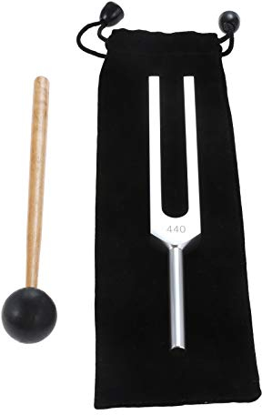 DRELD 440 Hz Standard Stimmgabel Aluminium Chakra Stimmgabel mit Silikon Hammer und Tasche für DNA Reparaturheilung Klangtherapie Heiler Vibration (Silber)