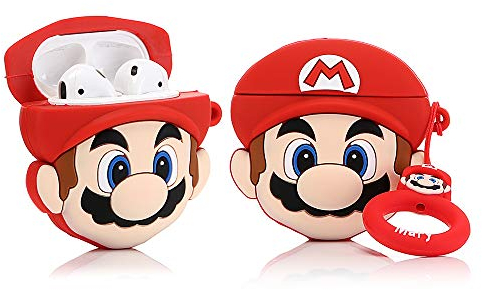 YIGEYI Silikon Hülle Kompatibel mit Airpods 1 & 2 Funny Cute 3D Cartoon Case Cover[Spiel-Cartoon-Animationsserie] (Mario)