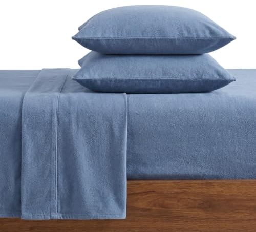 Eddie Bauer - Flannel Sheets Twin Size, Anti-Pilling & Wrinkle Resistant Cotton, Touchably Soft for All-Season Comfort - Bed Sheets with Matching Pillowcase & Fitted Sheet (Solid Blue)