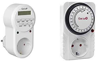 Garza 400602 Power Temporizador Digital, 8 Programas, 7 Dias + 400600 Temporizador Analógico, Blanco