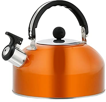 Wasserkocher Pfeifkessel Edelstahl 3L Teekessel mit Klappgriff, Wasserkessel Geeignet für Gasherde, Induktionsherde, Elektrokeramikherde, Holzöfen (Orange)