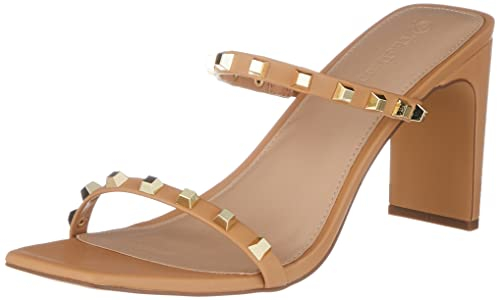 The Drop Damen Avery Square Toe Two Strap High Heeled Sandalen - Doe Tan Studded - Gr. 40 EU