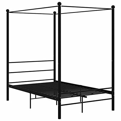 Susany Himmelbett Metallbett Bettgestell Einzelbett Jugendbett Schlafzimmerbett Schwarz Metall 140x200 cm
