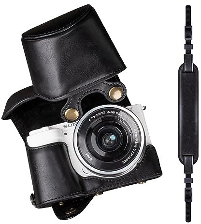 MUZIRI KINOKOO ZV-E10 ZVE10 Custodia - Pelle PU Custodia Compatibile con Fotocamera Sony ZV-E10 ZVE10 per Obiettivo da 16-50 mm con Tracolla Regolabile - Nero