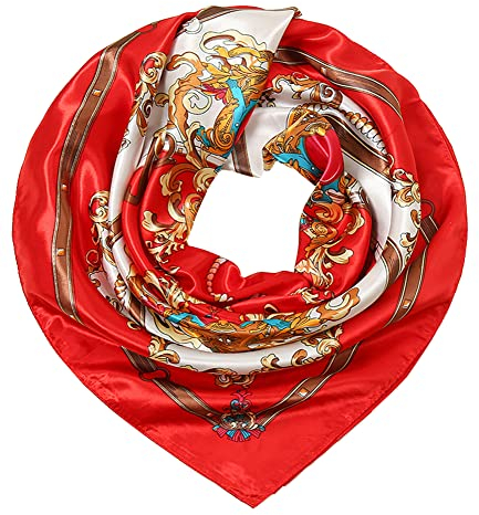 MAIRY Damen Seide Schal Super Weicher Schlauchschal Rot Modischer Satin Tuch Damen-schal Halstücher Geschenkidee für Frauen M0351