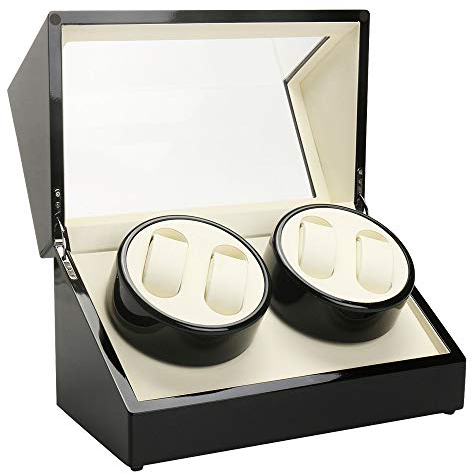 kangten 4+0 Uhrenbeweger, Automatik Rotation Uhrenbeweger mit Transparente Sichtfenster Automatische Rotationsuhren Aufbewahrungsbox für Automatikuhren Watch Winder