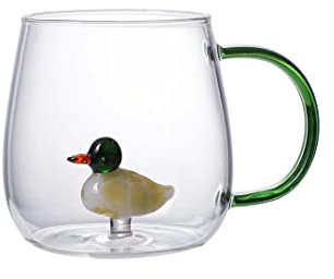 LINCMAN Sweet Coffee Cup Tea Milk Cute Animal Coffee Cup with Handle Cup 3D Pure Hand-Painted Cute Plant Fruit Shape Birthday Gift (Duck)