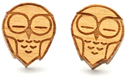NaturSchatulle Holzschmuck Ohrringe Damen 12mm Eule Gravur Holzohrringe Stecker 925 Silber Ohrstecker Schmuck Holz