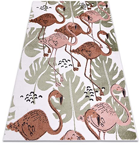 rugsx Teppich Fun Flami Kinderteppich für Babyzimmer, Spielteppiche, Kinderzimmer, Moderne, Flamingos Creme 80x150 cm