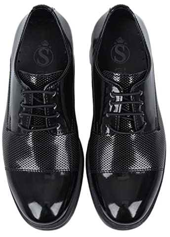 SIRRI Zapatos de Vestir niño con puntilla, Charol Negro, con Cordones y Estilo Derby, para Boda Formal o graduación Taille 37