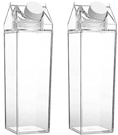 2 STÜCKE Klare Quadratische Milch Wasser Flasche Tragbarer Plastik Becher Milch Karton Wasser Flasche Draussen Camping Trinken Wasser Becher B
