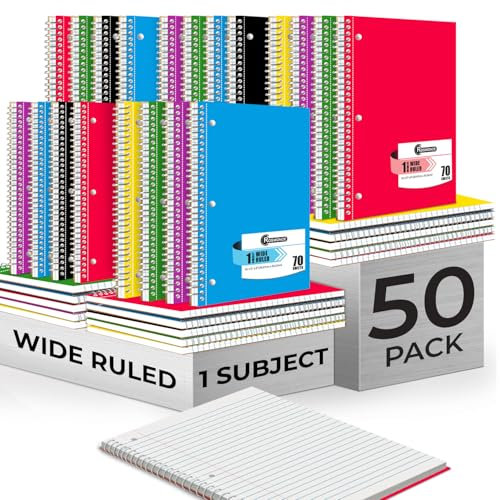 Rosmonde Bulk 1 Spiralnotizbuch, breit liniert, 48 Stück, 140 Seiten (70 Blatt), 8 x 26,7 cm, 3 Lochstanzungen, Einzelthemen, Spiral-Tagebuch, Cuadernos Escolares, Bürobedarf Lügen, sortiert Farben