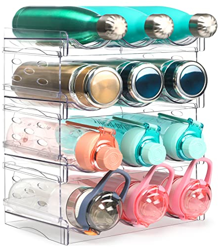 JUPELI Flaschenregal Stapelbar Weinregal, Flaschenhalter Kühlschrank, Flaschen Organizer Schrank, Flaschenaufbewahrung Wasserflaschenhalter Weinflaschen Halter (4Pcs)