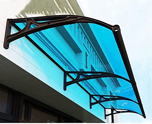 Front Door Canopy Outdoor Awning Porch Rain Protector Awning Polycarbonate Endurance Board UV Water Rain Resist Lean To Roof Shelter Shade Cover Upgrade The Large Sink Easy To Install (Blue 60x200cm)