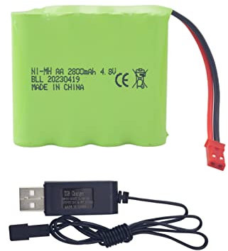 1PCS AA 4.8V 2800mah Batterie RC avec Prise JST-2P et 1PCS Ligne de Charge USB Piles Rechargeables pour Jouets électriques télécommandés Excavatrices Voitures Camions Véhicules