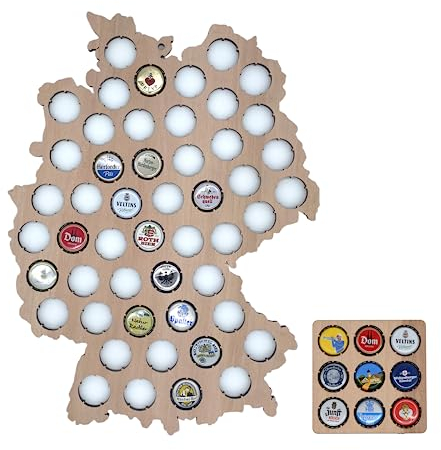 LOANO Bierkarte M für 50 Kronkorken inkl. 1 Bierdeckel - Sammelkarte Deutschland (39x29cm) aus Holz Kronkorken Sammler Album