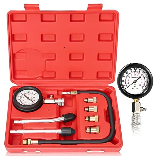 Compresión Kit de Compresión para Coche: Manómetro Juego de herramientas con 4 adaptadores y maletín, medidor de compresión de motor de gasolina 0-20 bar o 0-300 psi, comprobador de compresión para