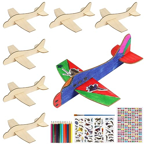 Ayamuba 12 DIY Holzflugzeug für Kunst - unvollendete Holz und Bastelprojekte für Kinder,DIY Weltraum Geburtstag Party Dekoration,für Mädchen Jungen DIY Handwerk Kindergarten