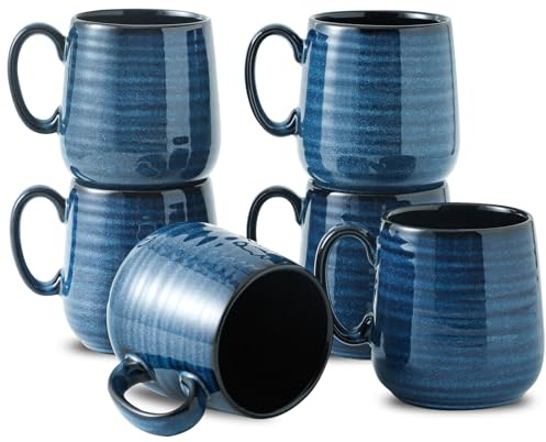 Hasense Espresso Cups 8 oz, Small Coffee Cups Set of 6, Ceramic Mugs with Handle for Coffee, Tea, Cappuccino and Mocha, Dishwasher & Microwave Safe, Blue