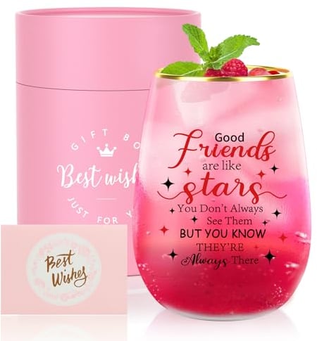 TuDou Friendship Gifts for Women, Birthday Gifts for Women Friend, Christmas Wedding Leaving Gifts for Best Friend, Sister, Bestie,Colleagues, 16 Oz Stemless Wine Glass Present
