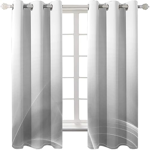 Homxi Lichtdichte Vorhänge Kinderzimmer 2er Set,2 x 137W x 214H cm,Vorhänge Blickdicht Modern Grau Weiß Farbverlauf Ösenvorhang Wohnzimmer