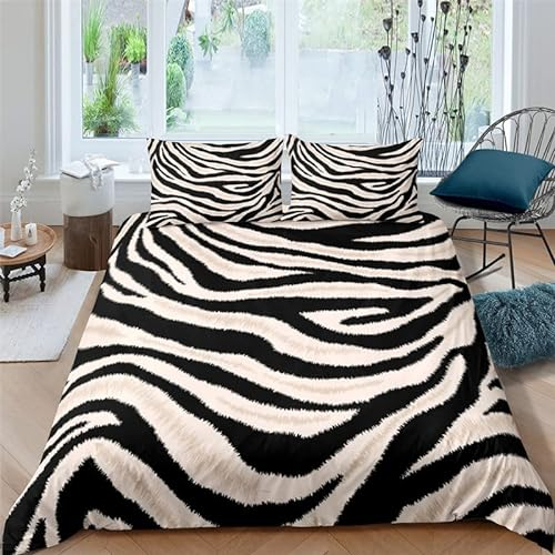 Syhi Mdse Bettwäsche 135x200 Zebra Bettwäsche-Set 3teilig, Muster Bettbezug 135 x 200 und 2 Kissenbezug 80x80 cm, Weiche Warme Mikrofaser Bettbezüge Set mit Reißverschluss