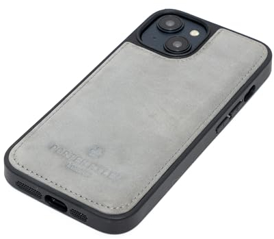 PORTER RILEY - Leather Case Compatible with iPhone 12 / iPhone 12 Pro (6.1). Premium Genuine Leather Slimline Back/Bumper/Shell/Shockproof Case (Grey)