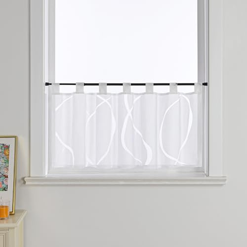 Joyswahl Ausbrenner Scheibengardinen Modern »Berta« Küchengardinen Transparent Bistrogardine mit Schlaufen Kurzstores Wohnzimmer Weiß HxB 60x90cm 1er Pack