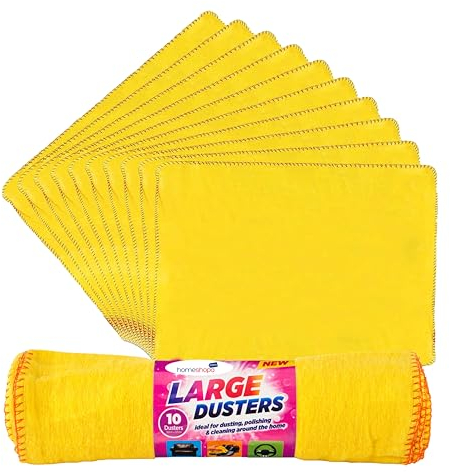 HOMESHOPA Yellow Dusters Cleaning Cloth, Large Cotton Multi Purpose Absorbant Kitchen Towel Cloth for Polishing, Dusting, Household Furniture Window Car Cleaning, Washable Reusable, 30 x 33cm (10)