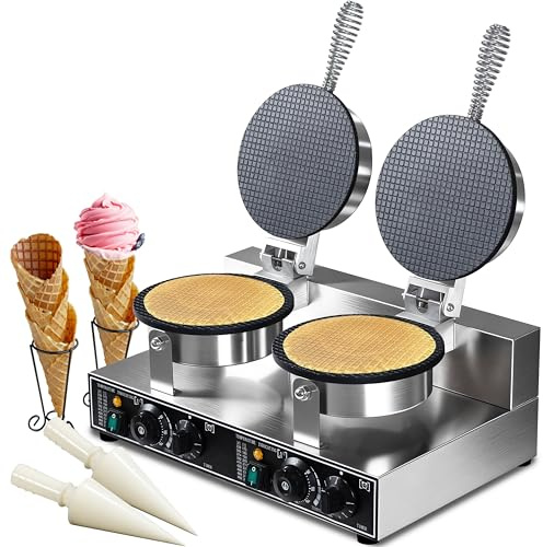Waffle Cone Maker Commercial 2600W Professional Ice Cream Cone Waffle Maker Machine, Electric Commercial Waffle Cone Maker Machine With Temp & Time Control for for Restaurant Bakery Snack Bar Family