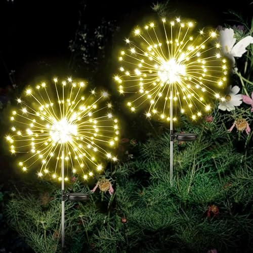 Sunshine smile Solarlampen für Außenn,2 Stück 150 Solar Lichter Pusteblume,Gartenstecker Pusteblume solar,8 Modi LED Solarleuchten Gartendeko,Solar Feuerwerk Gartenlichter,Solarlampen Feuerwerk