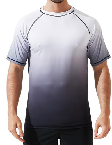 Arcweg Rash Guard Men Short Sleeves Shirt UPF 50+ Elastic Rash Vest Loose Fit Swimming Top Quick Drying Running Vest Sports Top Black Gradient XL（UK
