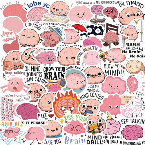 Brain Stickers 50 Pcs Waterproof Funny Human Biology Sticker for Water Bottle Laptop Skateboard Computer Luggage Scrapbook Car Helmet Bike,Vinyl Cute Sticker for Doctors Nurses Adults