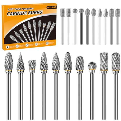 DIYLAND Jeu de Fraises Rotatives Acier Carbure de Tungstène 3 mm Double Coupe, 20 Stuks Fraises Rotatives Accessoires 1/8” Pour Bricolage, Sculpture sur Bois, Polissage Métaux, Gravure, Perçage