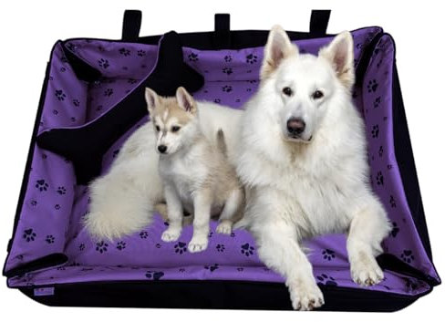 Hundebett Oksana Gr XL -luxuriöses Hundebett mit abnehmbarem Bezug, zusammenrollbar, ideal für große Hunde -elegant und komfortabel (Pfoten Lila/Schwarz)