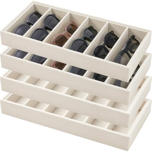 Juexica 4 Stück Samt-Sonnenbrillen-Organizer, 6 Fächer, Brillenhalter, Organizer, stapelbare Brillen-Vitrine, Samt-Schmucktablett, Brillen-Organizer für Frauen, für Brillen, Schmuck,