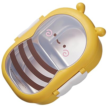 Recipiente para aperitivos infantil para la escuela, para niños, caja de aperitivos de acero inoxidable, en forma de abeja | ligera a prueba de fugas,