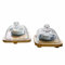 LOBERON Lot de 2 cloches en verre avec leur plateau Bellavario, transparent/marron