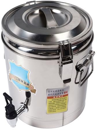 Fdit Secchio per Zuppa Isolato da 10 Litri, Dispenser per Bevande di Riso in Acciaio Inossidabile con Rubinetto, per Ristorante, Caffetteria, Hotel, Negozio di tè Al Latte