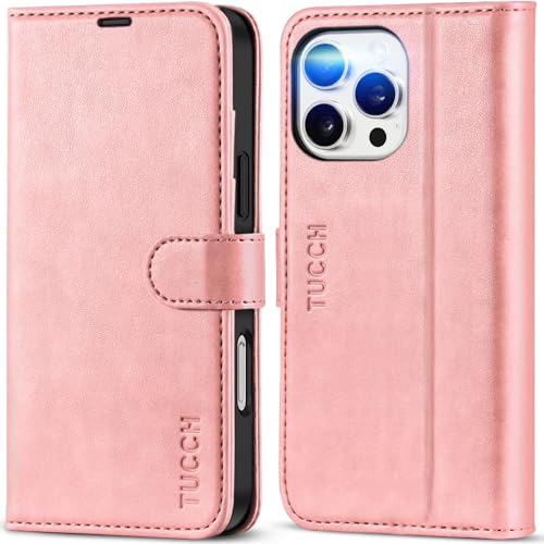 TUCCH Wallet Folio Case for iPhone 16 Pro Max (6.9) 2024, Rose Gold | 4 Card Slots, RFID Blocking, Viewing Stand, Shockproof TPU, Premium PU Leather, Magnetic Closure, Flip Folding Cover