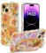 EYZUTAK Case with Hand Strap for iPhone 14, Colorful Oil Painting Flower With Wristband Kickstand Laser Curly Wave Edge Case Durable TPU Protective Cover for Women - Sunflower/Yellow