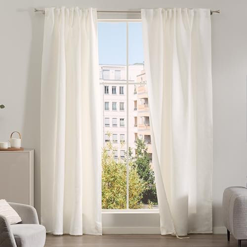 Como Gardinen 2er Set Jacquard Vorhänge Weiß 245 x 140 cm - Florales Muster - Halbtransparente, lichtdurchlässige Schlaufenschals aus Polyester
