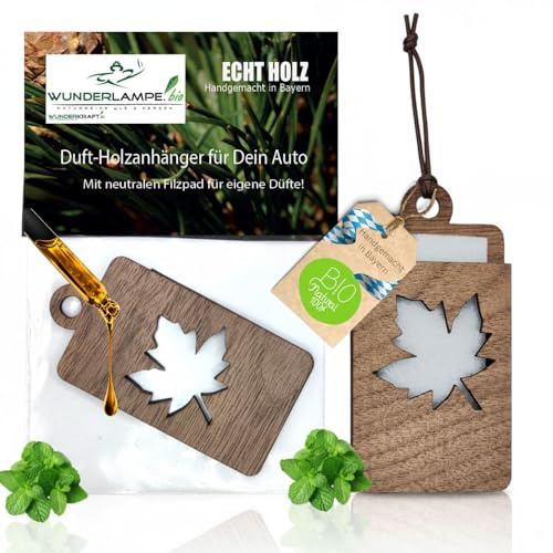 [AHORNBLATT] Holz Diffuser für ätherische Öle [100% Nussbaum] - Auto Duftbaum/verschiedene Designs, Wiederverwendbar mit austauschbarem Filzpad/Handgefertigt in Bayern/Eleganter Lufterfrischer