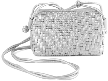 Crossbody-Tasche für Damen, handgewebt, veganes Leder, Reißverschluss, kleine Umhängetasche, Schultertasche, Umhängetasche, Handygeldbörse, Silbergrau, Einheitsgröße